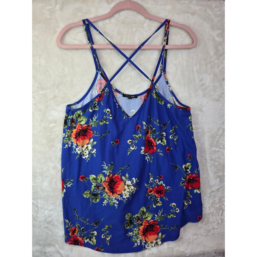 Paper Moon Royal Blue Floral Strappy Criss Cross Back High Low Tank Top Large